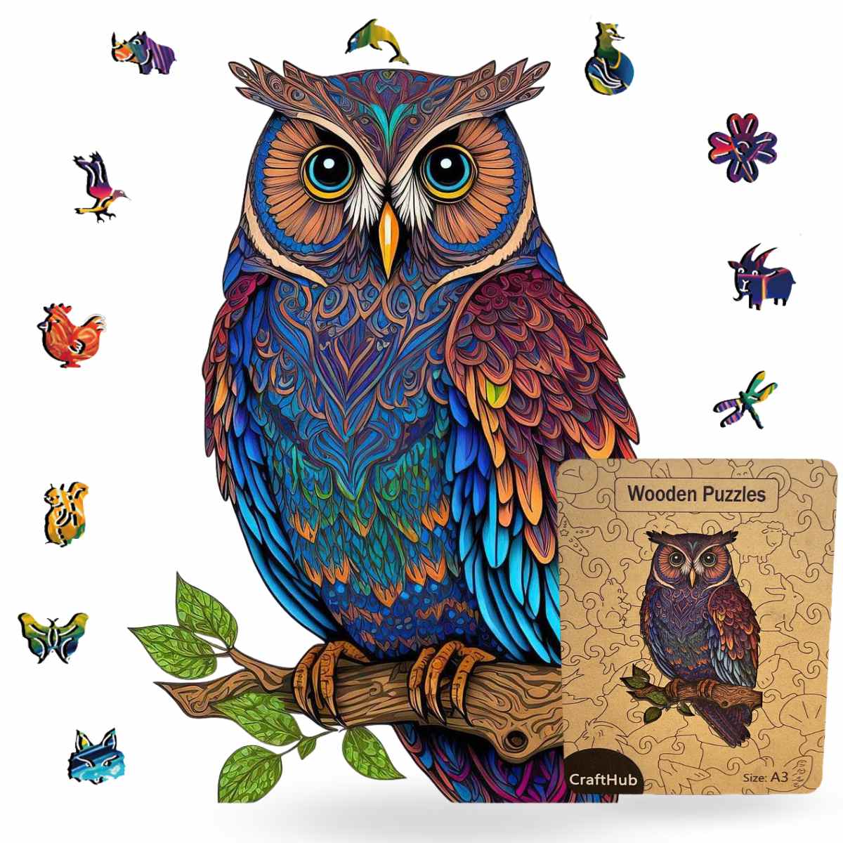 Wisdom Owl - Wooden Jigsaw Puzzle with Whimsy pieces by CraftHub