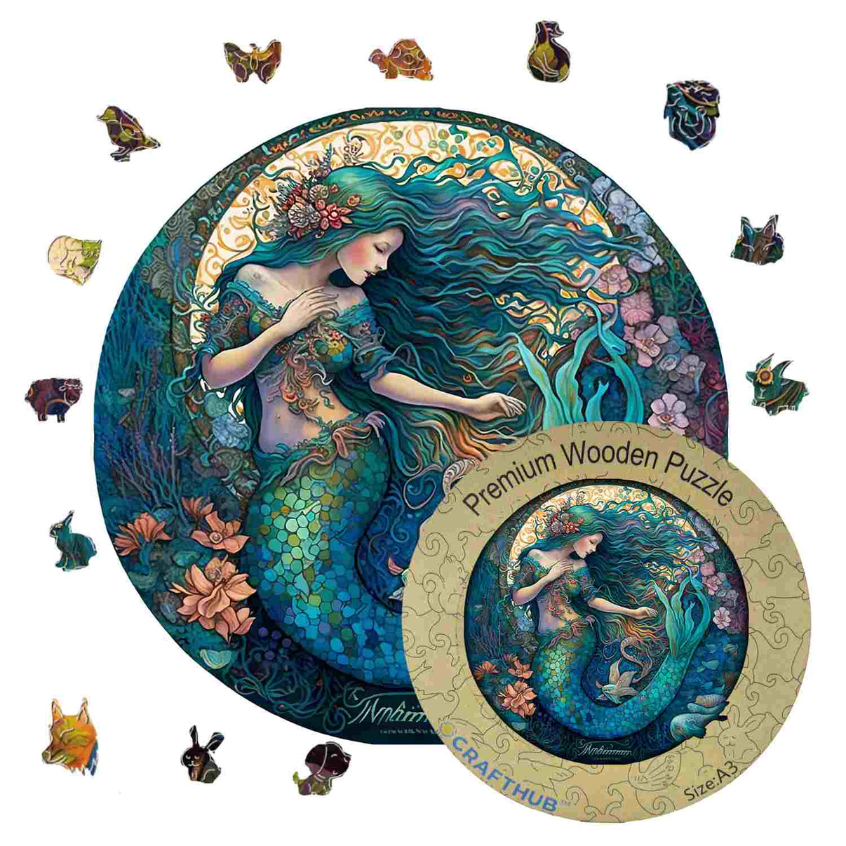 Mermaid - Wooden Jigsaw Puzzle with Whimsy pieces by CraftHub