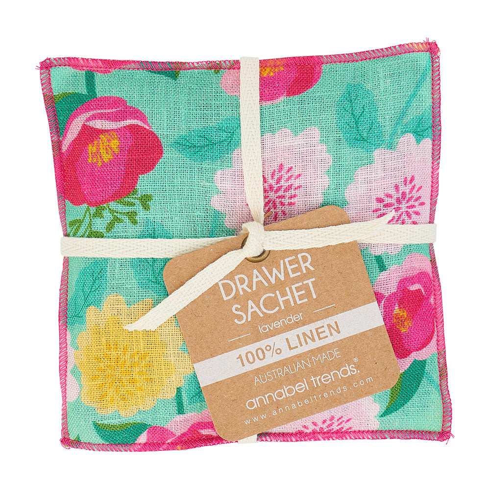 Camellias Mint Design Drawer Sachet in Linen by Annabel trends