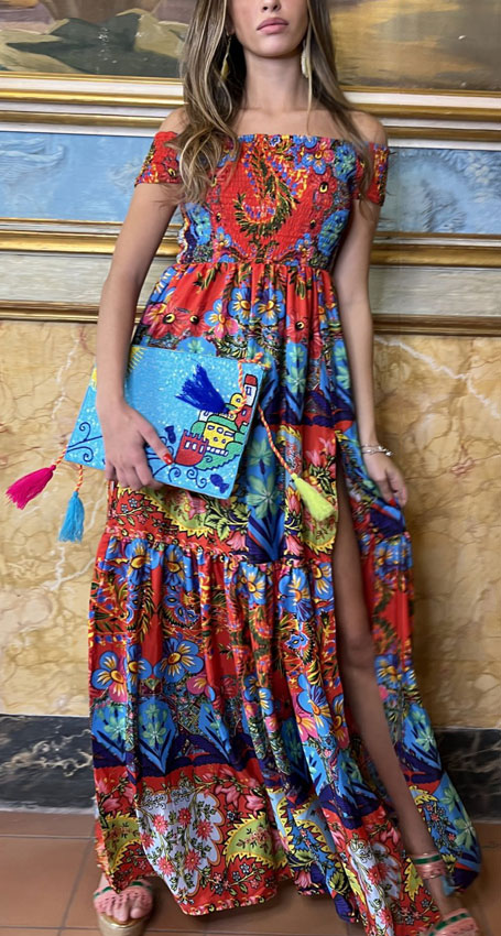 Long off shoulder dress by Antica Sartoria by Giacomo Cinque