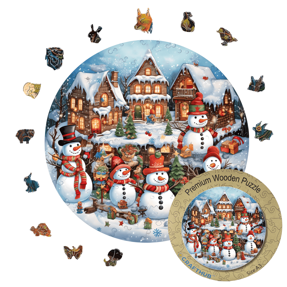 Snowman - Wooden Jigsaw Puzzle with Whimsy pieces by CraftHub