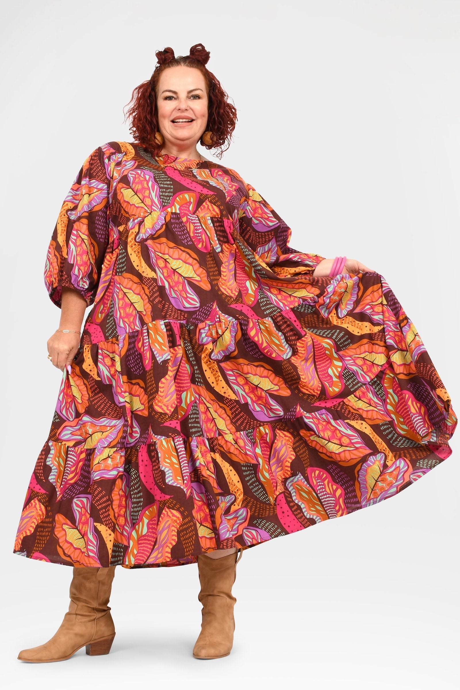 Stacey Long Dress Banana Leaf Chocolate