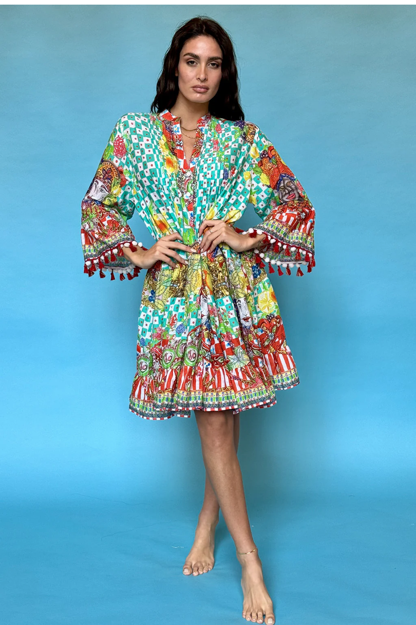Short Cotton Dress Korean Collar by Antica Sartoria Giacomo Cinque - One Size