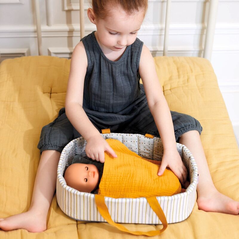 Doll Bassinet in Blue Lines Design by Djeco