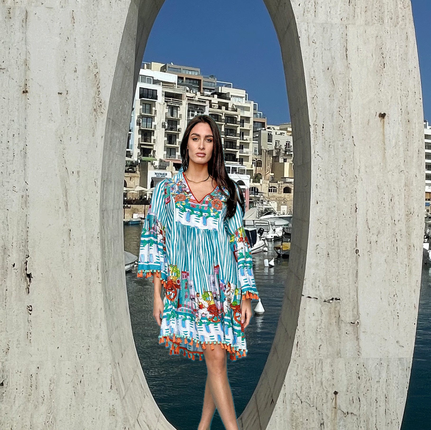 Short Viscose Dress V-Neck  Collar by Antica Sartoria Giacomo Cinque