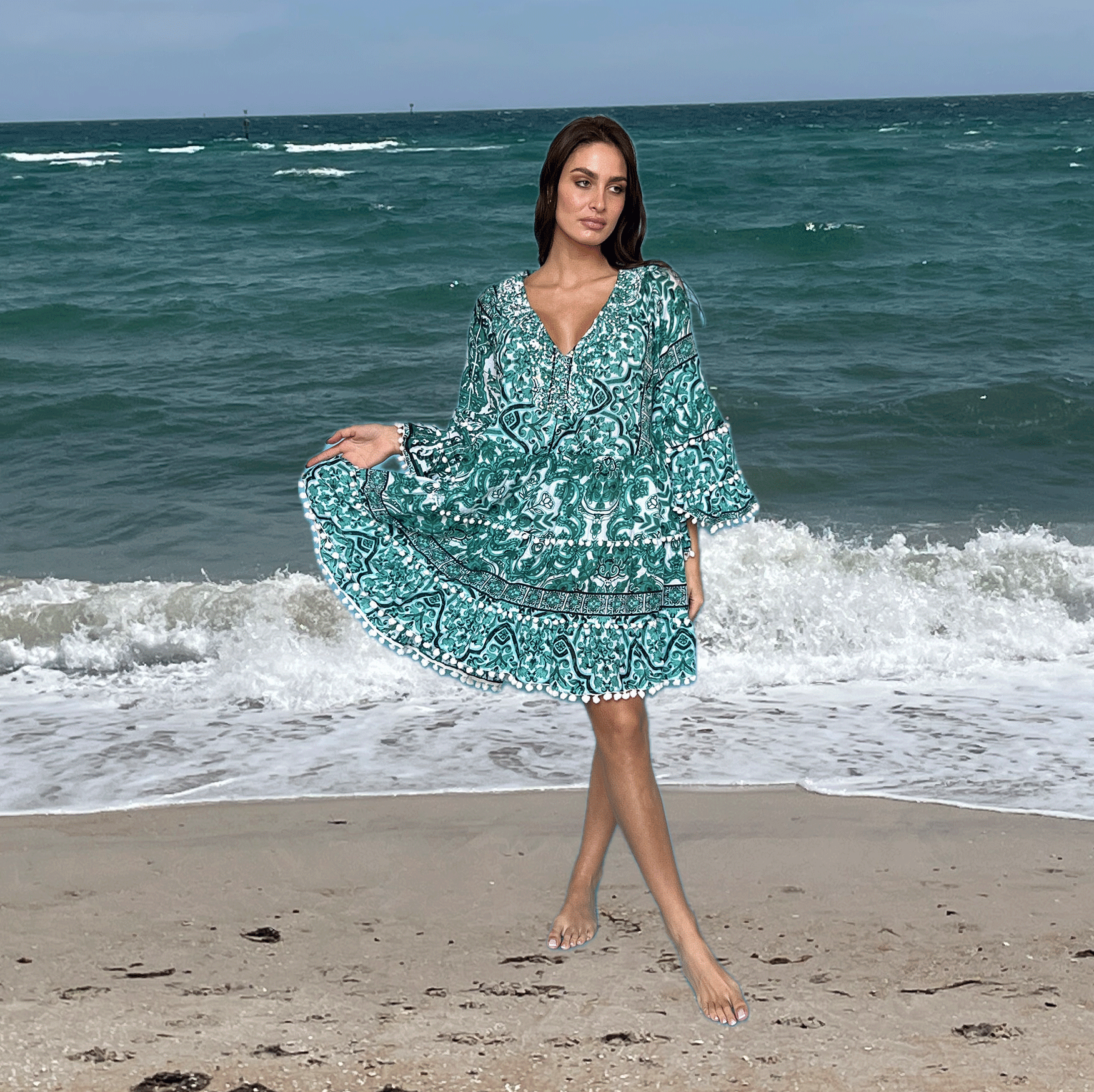 Short Cotton Dress V-Neck Collar by Antica Sartoria Giacomo Cinque