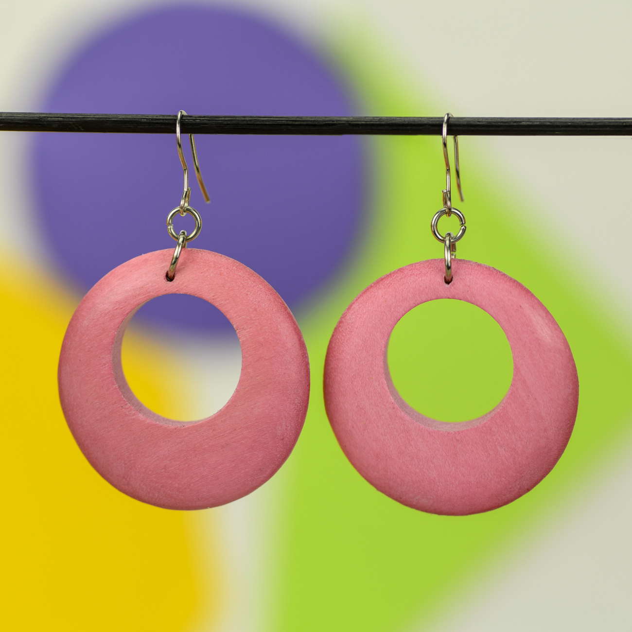 Dusty Pink Round Cut Out Wooden Earrings by Cool Coconut