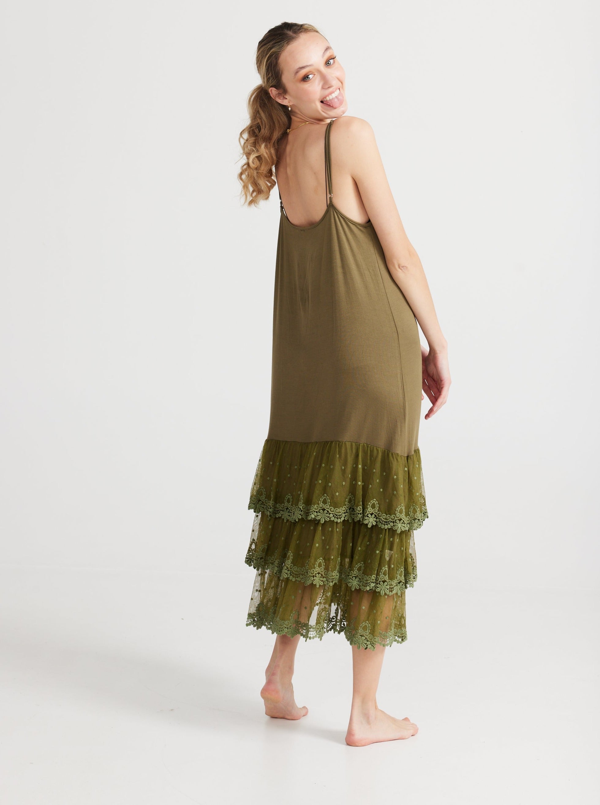 Evangeline Olive lace slip/dress by Miss Rose Sister Violet