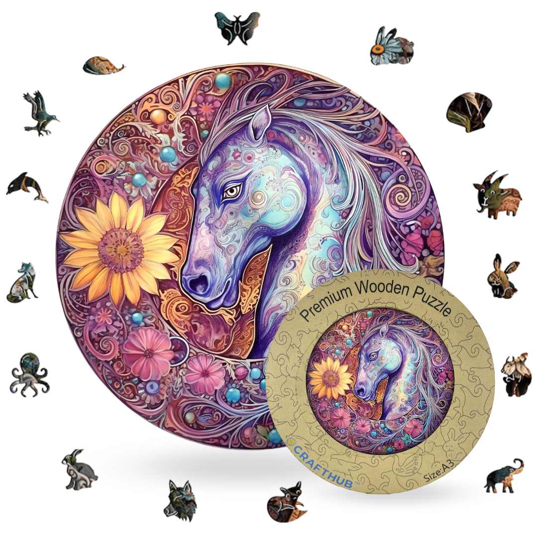 Horse - Wooden Jigsaw Puzzle with Whimsy pieces by CraftHub