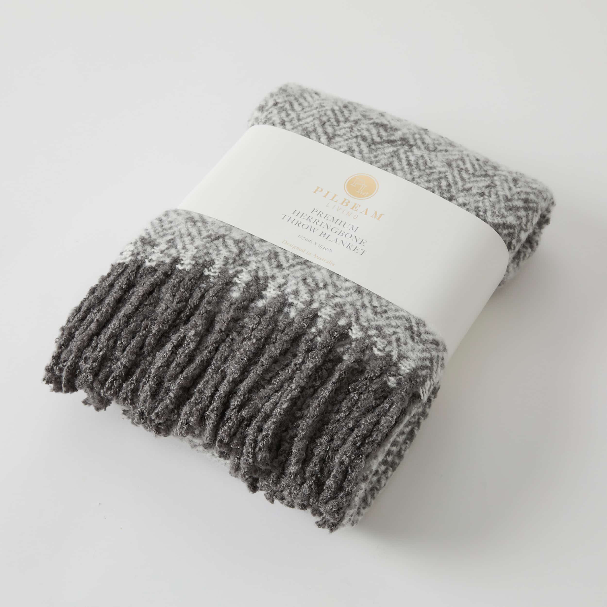 Grey Herringbone ~ Blanket Throw Rug by Pilbeam