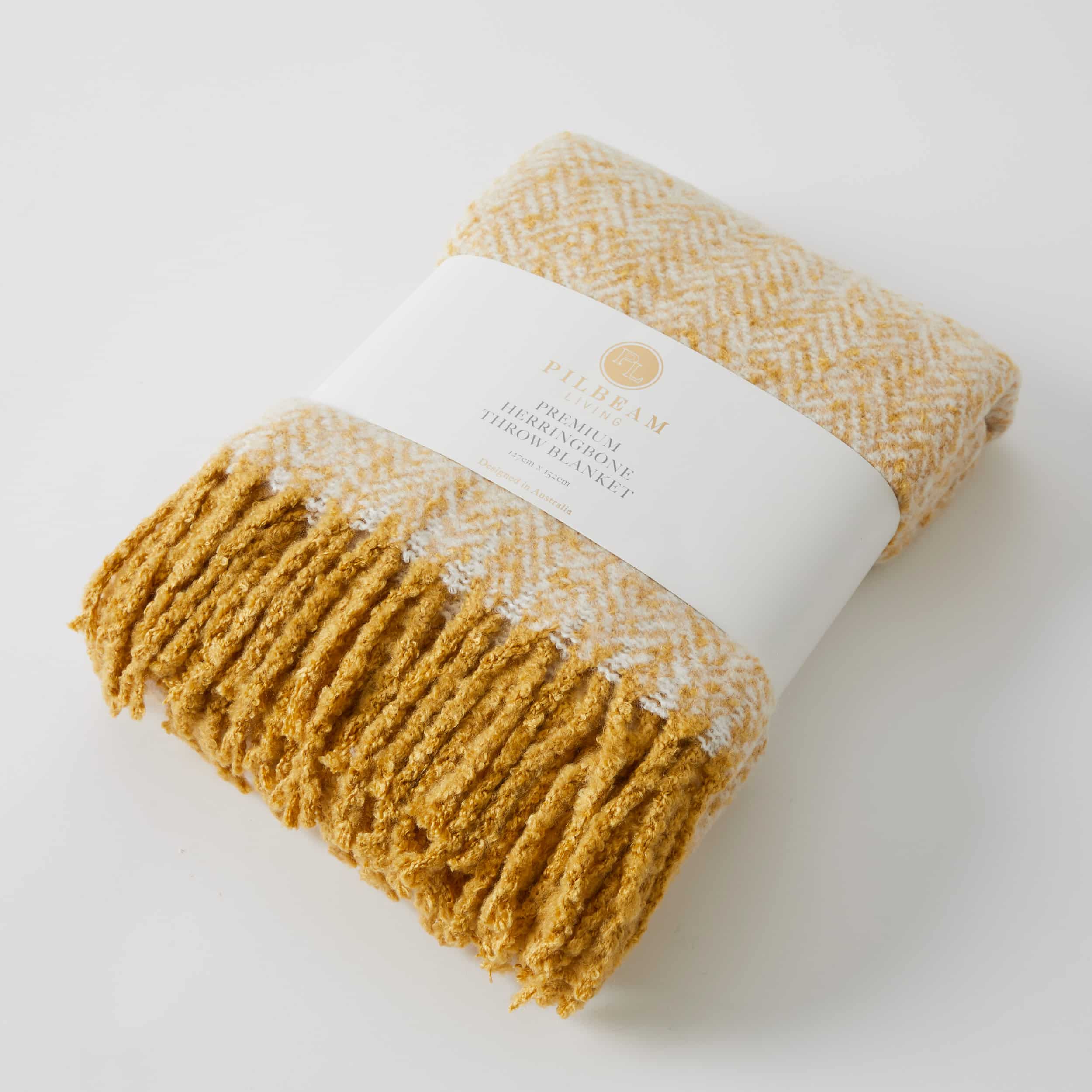 Mustard Herringbone ~ Blanket Throw Rug by Pilbeam