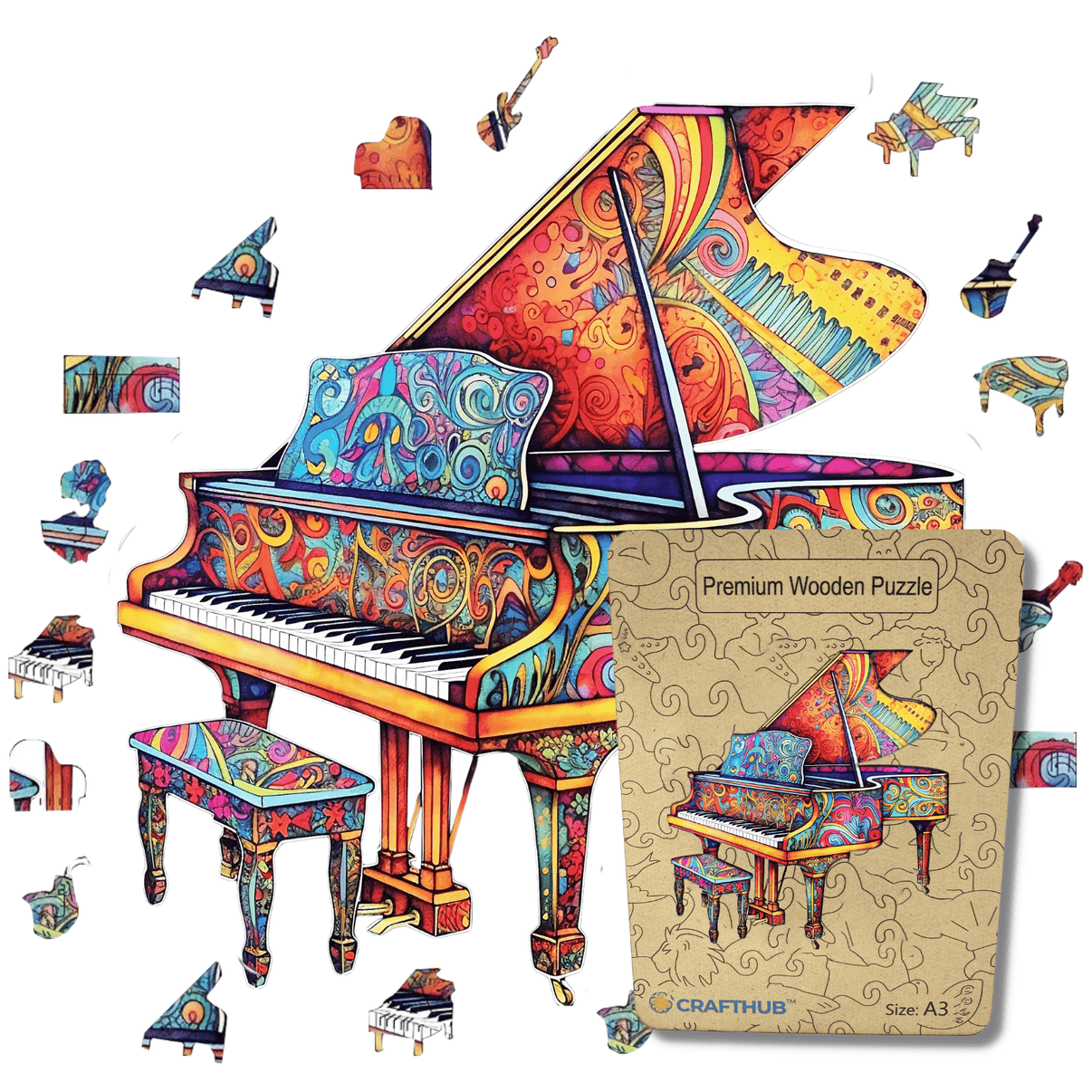 Piano - Wooden Jigsaw Puzzle with Whimsy pieces by CraftHub