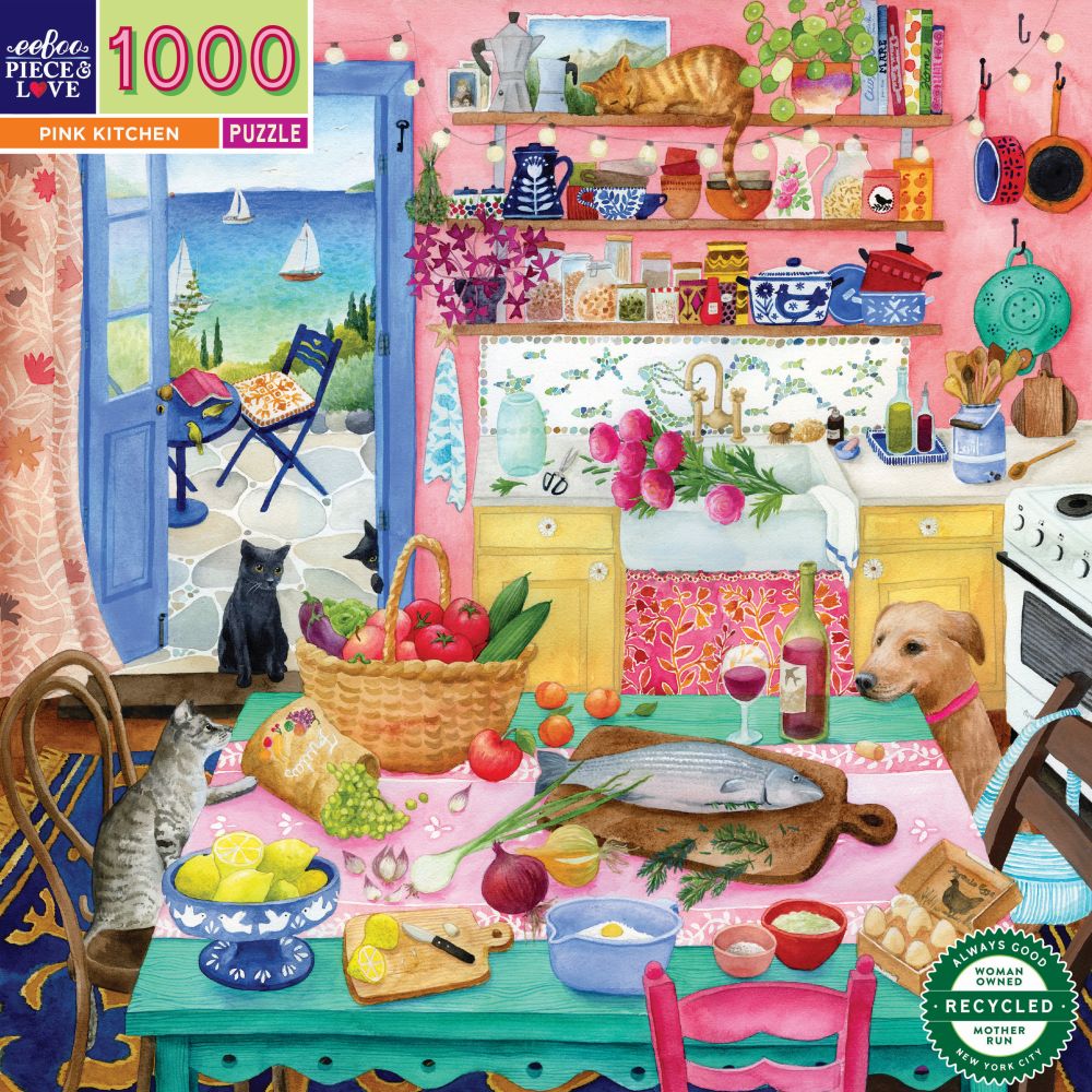 Pink Kitchen 1000 Piece Jigsaw Puzzle by eeBoo  Artist Maria Over
