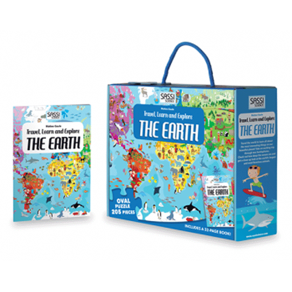 The Earth Sassi Travel, Learn and Explore - Puzzle and Book Set - 205 pcs 6+