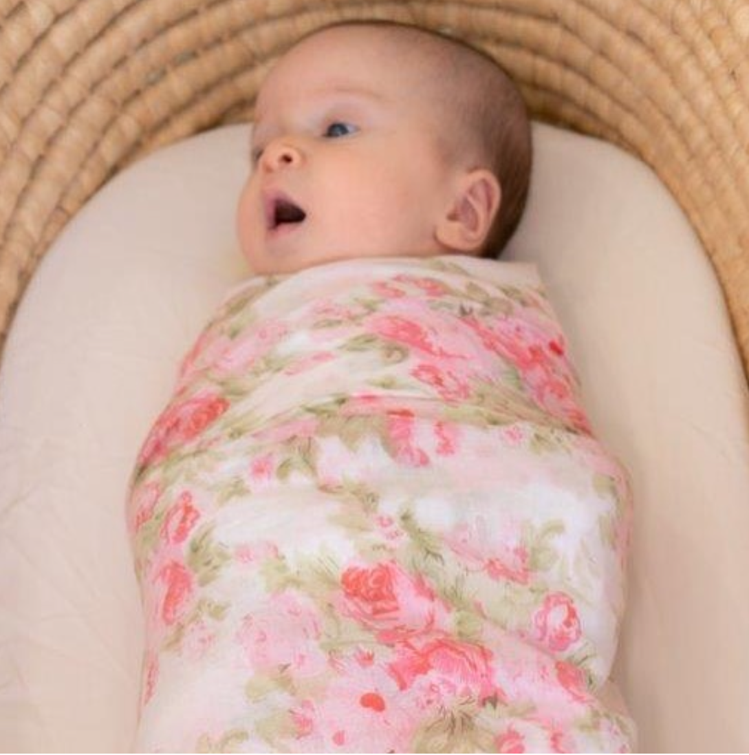 Emotion & Kids Muslin Wrap in Peony Rose with matching set of Pram Clips