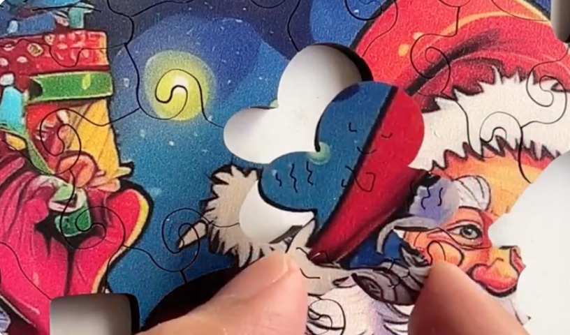 Santa - Wooden Jigsaw Puzzle with Whimsy pieces by CraftHub