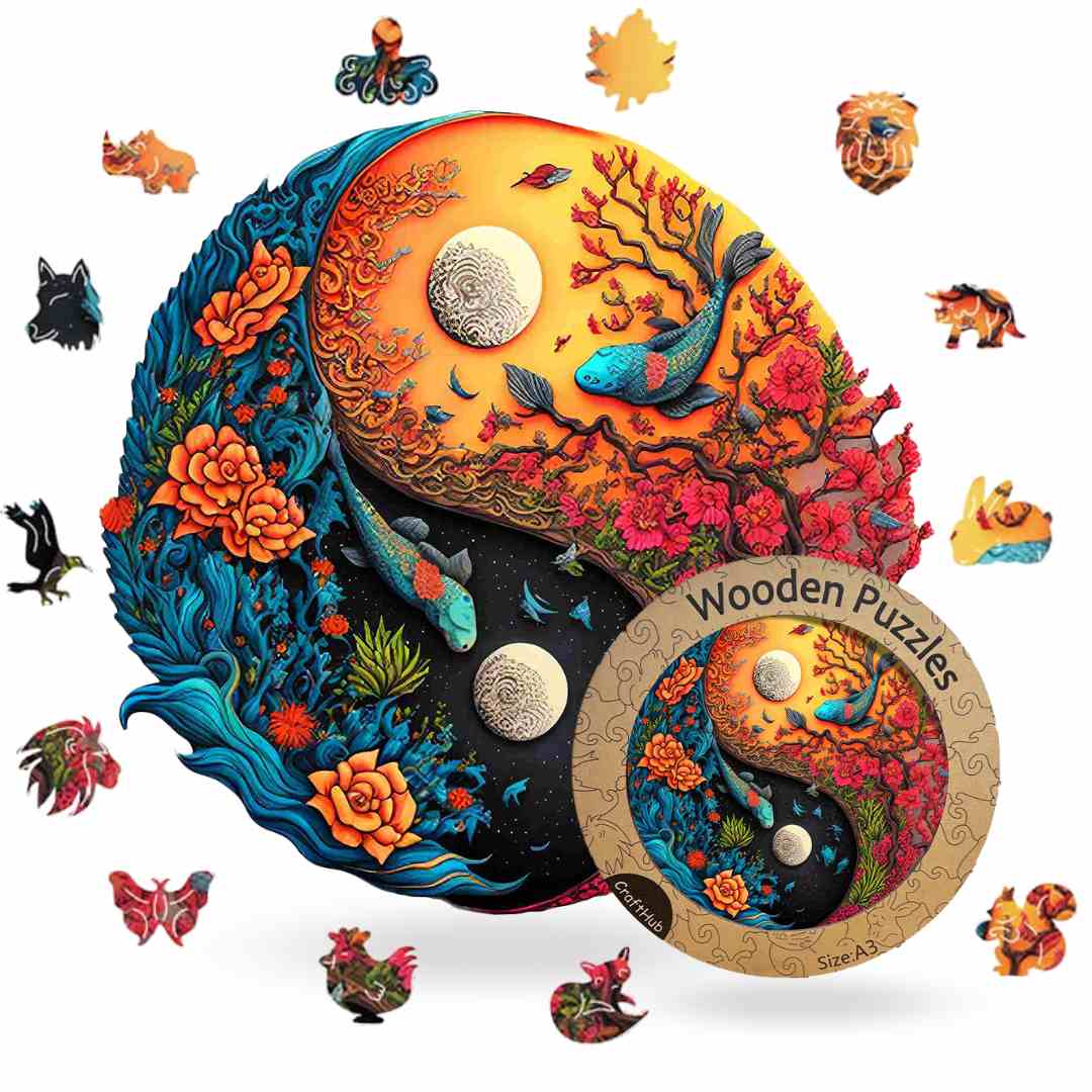 Sea Life Yin Yang - Wooden Jigsaw Puzzle with Whimsy pieces by CraftHub