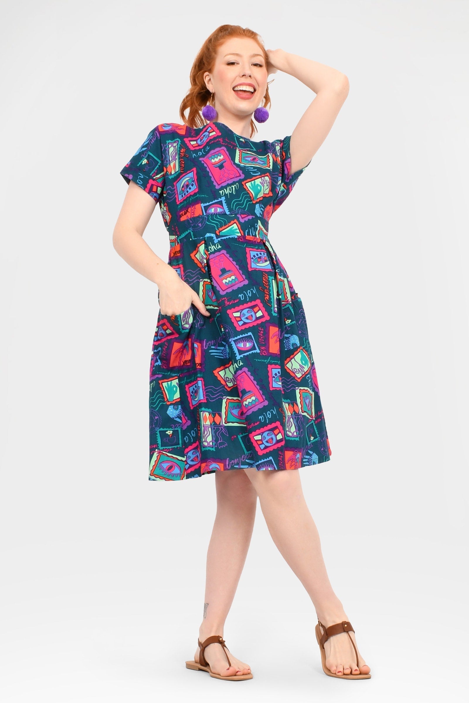 Sophie Dress Wish You Were Here Blue Cotton