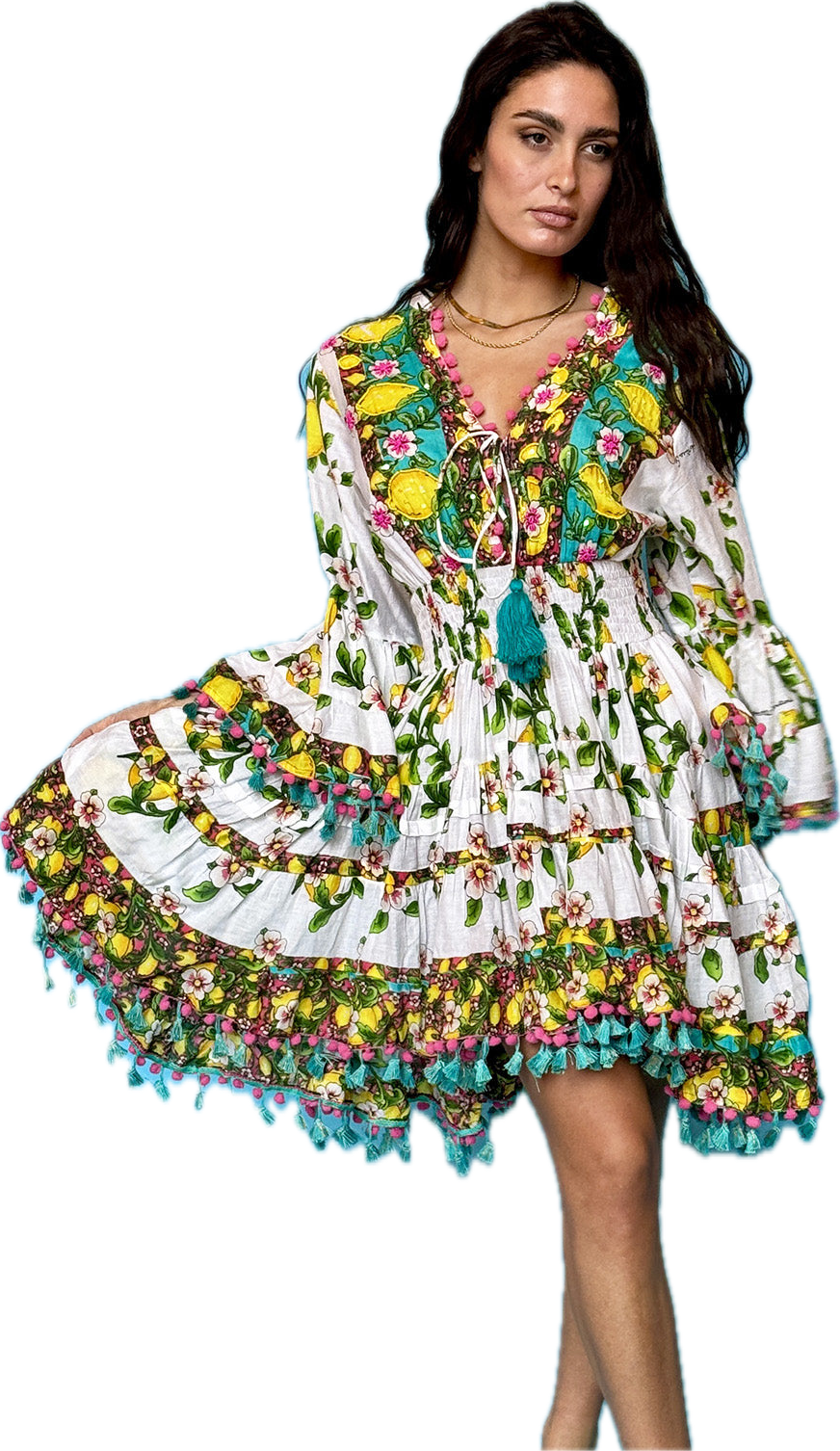 Short Cotton Dress V-Neck Collar by Antica Sartoria Giacomo Cinque -- One Size