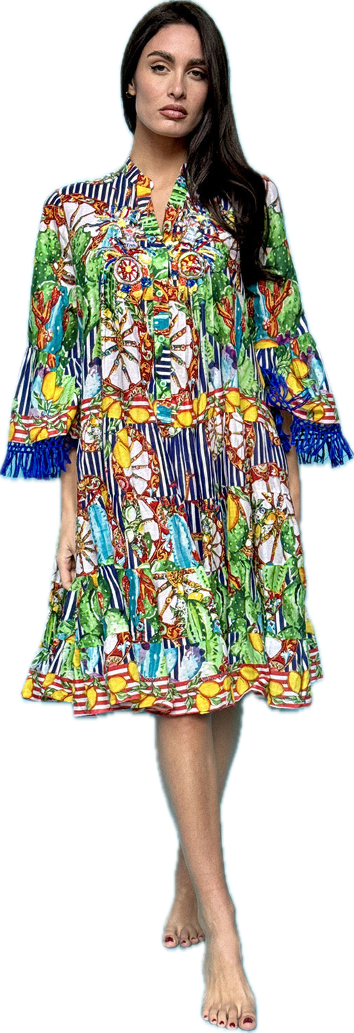 Short Cotton  Dress Round  Collar by Antica Sartoria Giacomo Cinque