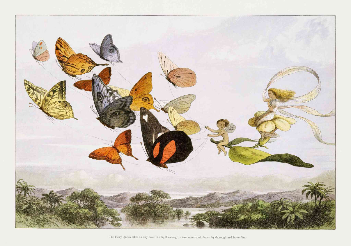 The Fairy Queen Takes an Airy Drive in a Light Carriage, a Twelve-in-hand, drawn by Thoroughbred Butterflies - Wooden Jigsaw Puzzle with Whimsy pieces by Crafthub