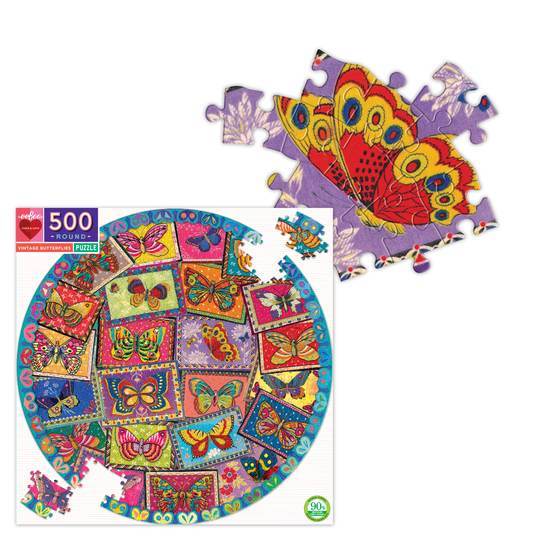 Vintage Butterflies 500 Piece Round Jigsaw Puzzle by eeboo