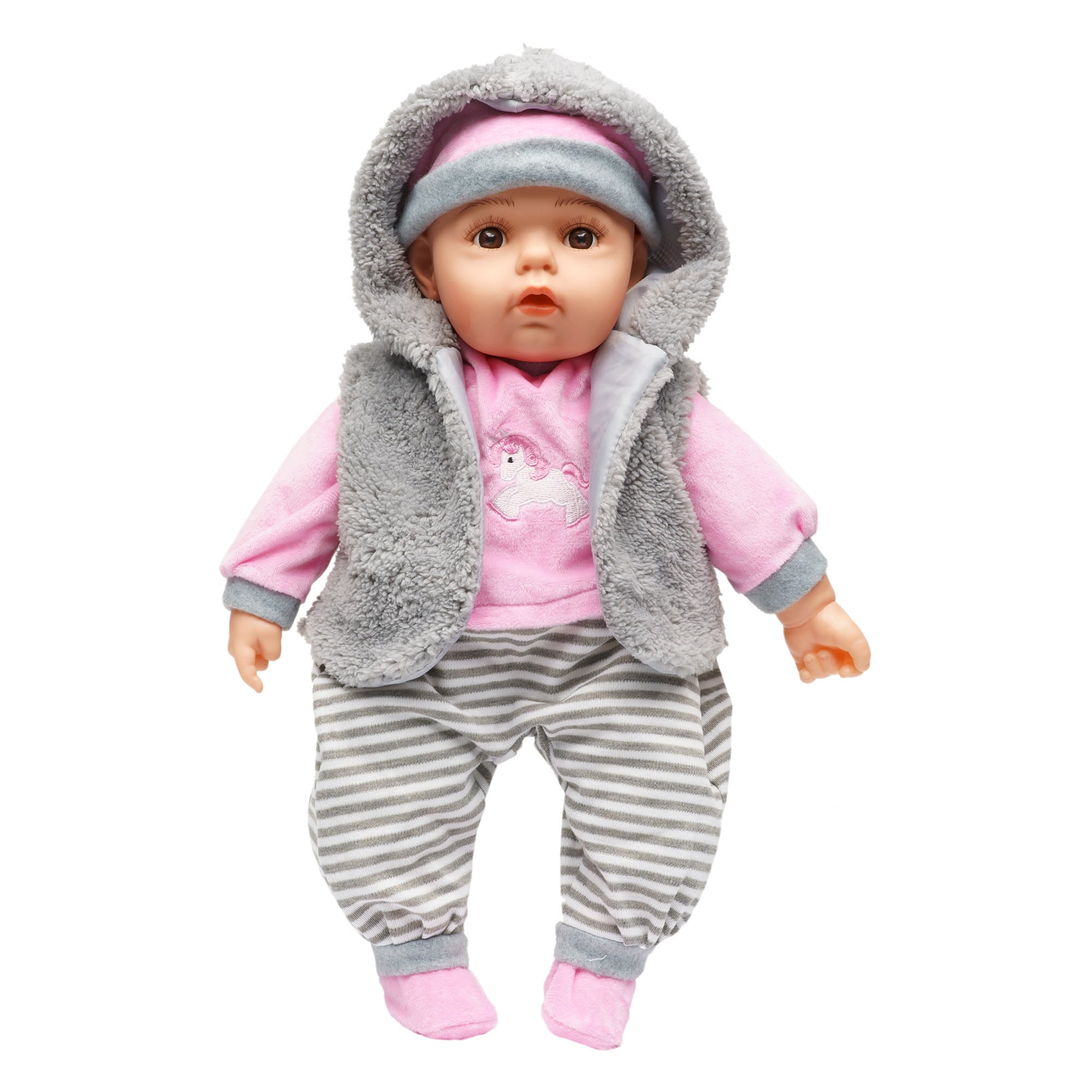 Cotton Candy - Baby Doll Sophia with pink top striped pants & grey jacket