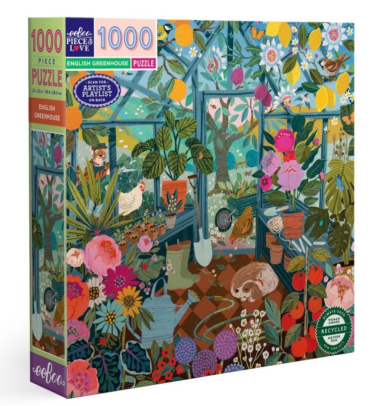 English Greenhouse 1000 Piece Jigsaw Puzzle by eeboo ~ Artist Victoria Ball