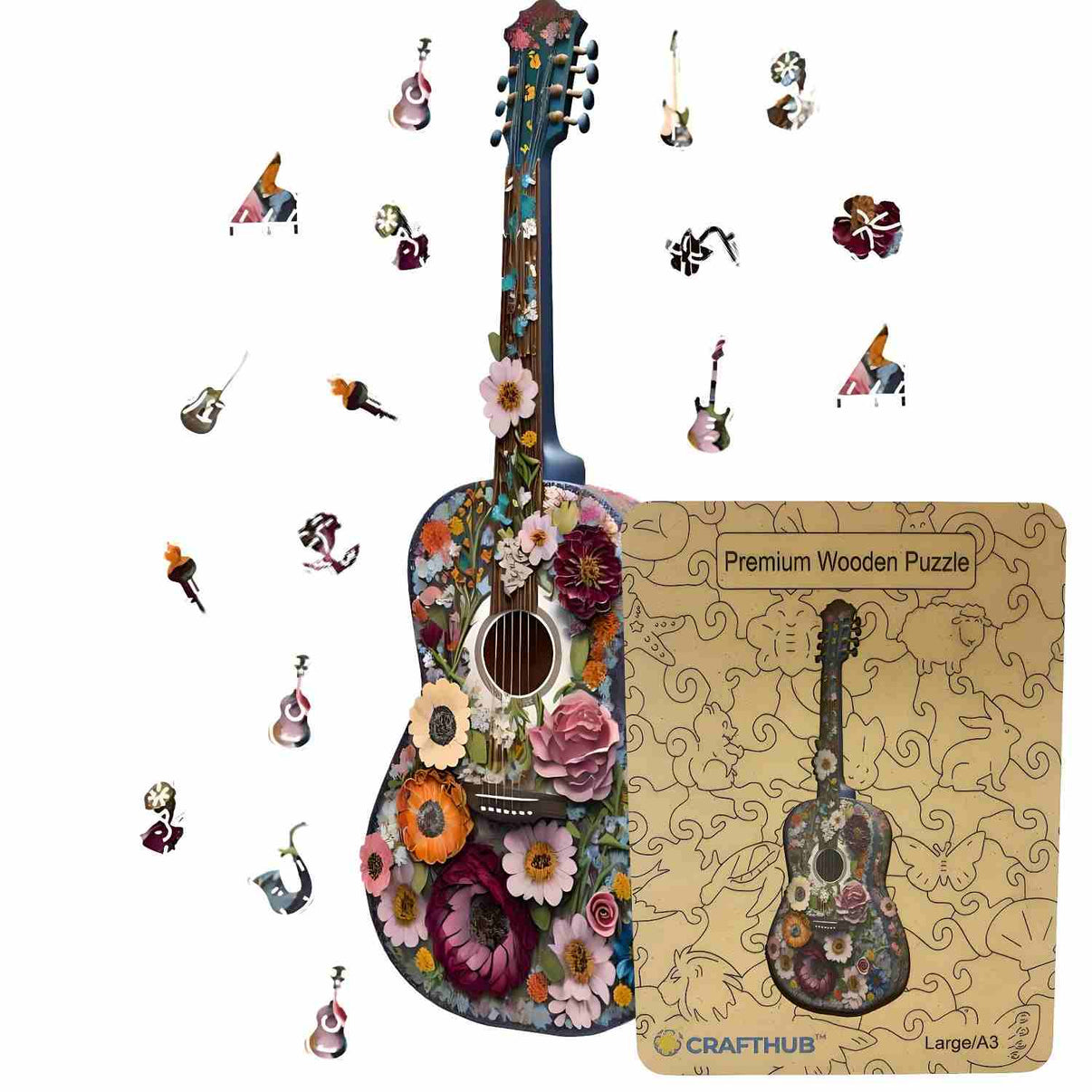 Guitar - Wooden Jigsaw Puzzle with Whimsy pieces by CraftHub