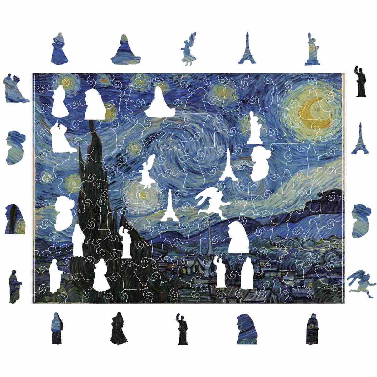  The Starry Night - Wooden Jigsaw Puzzle with Whimsy pieces by CraftHub